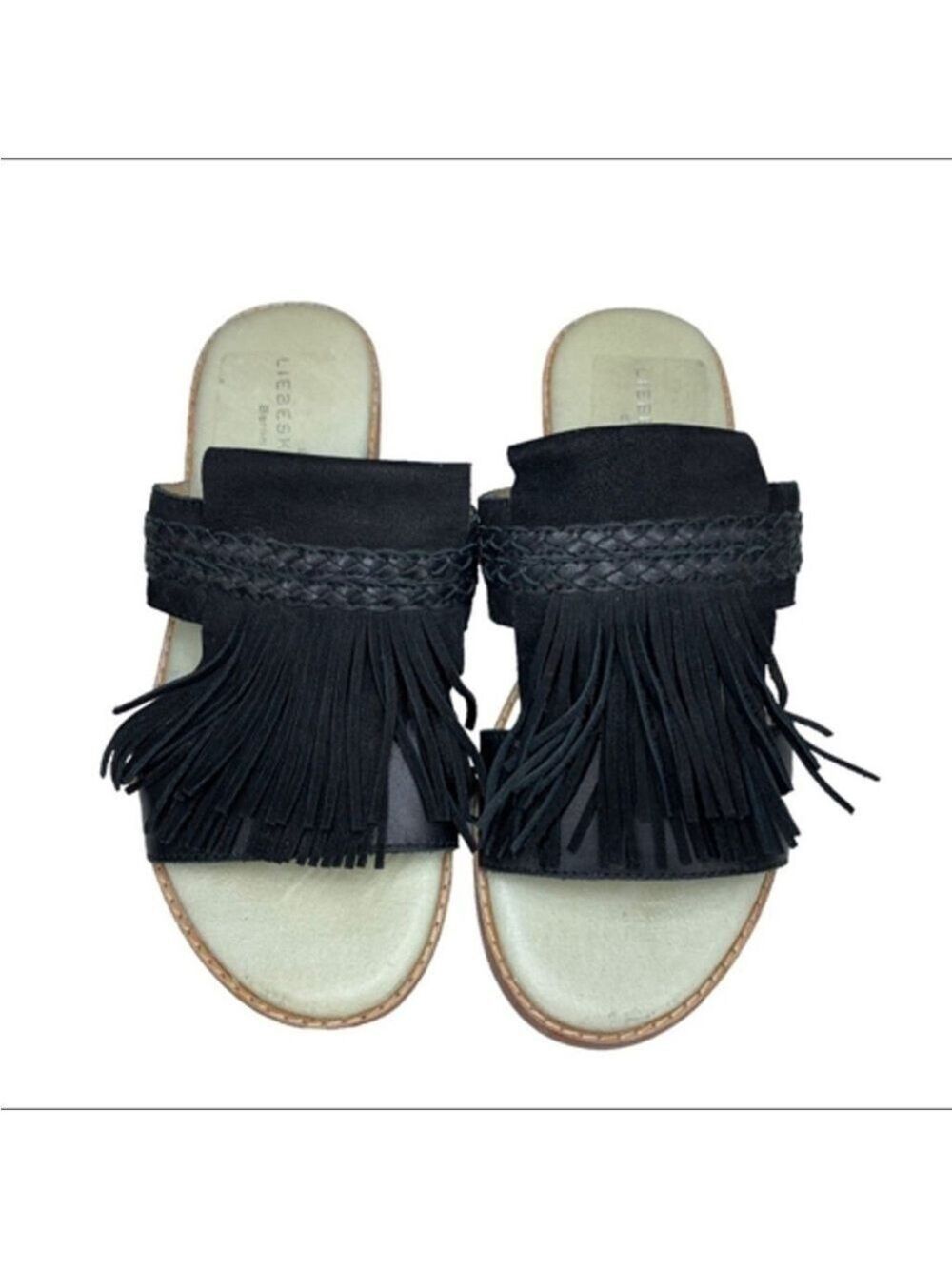 Liebeskind Black Fringe Sandals Boho Open Toe Anthropologie Size 36